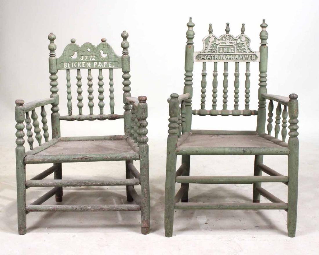 Two Similar Carved and Painted Oak Armchairs (1 of 8)
