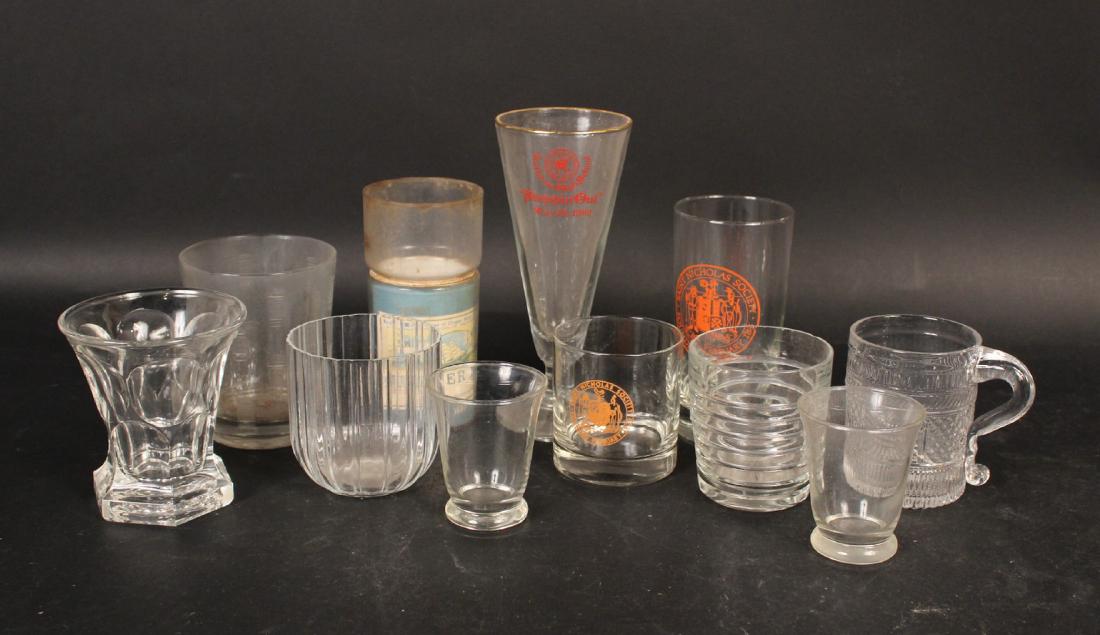 St Nicholas Society Glass Tumblers: Comprising eleven tall and three short. Together with a large assorted group of glasses. By descent from the Estate of Robert Weeks DeForest and Emily Johnston DeForest.