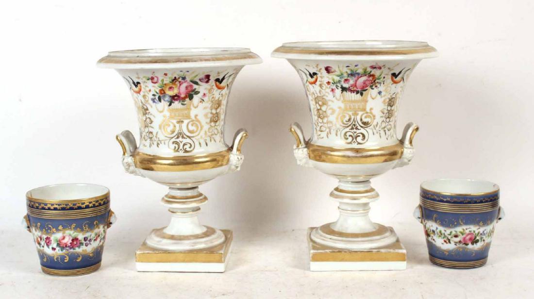 Pair of French Porcelain Floral and Gilt Urns (1 of 4)