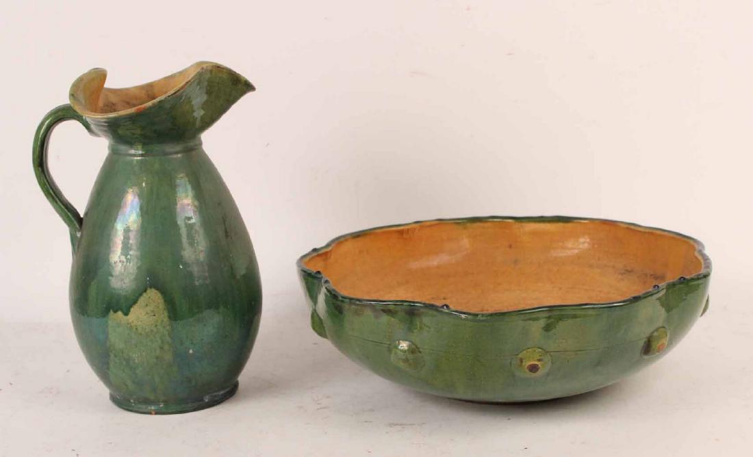 Green-Glazed Redware Pitcher and Basin (1 of 5)