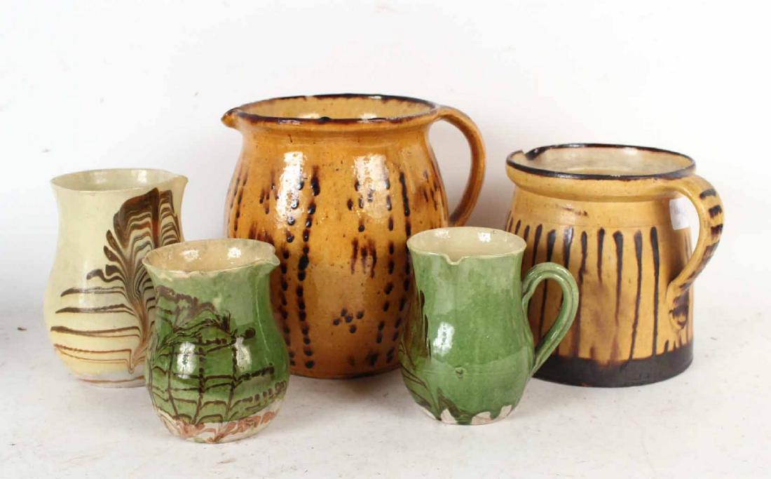 Five Slip-Decorated Redware Pitchers (1 of 4)
