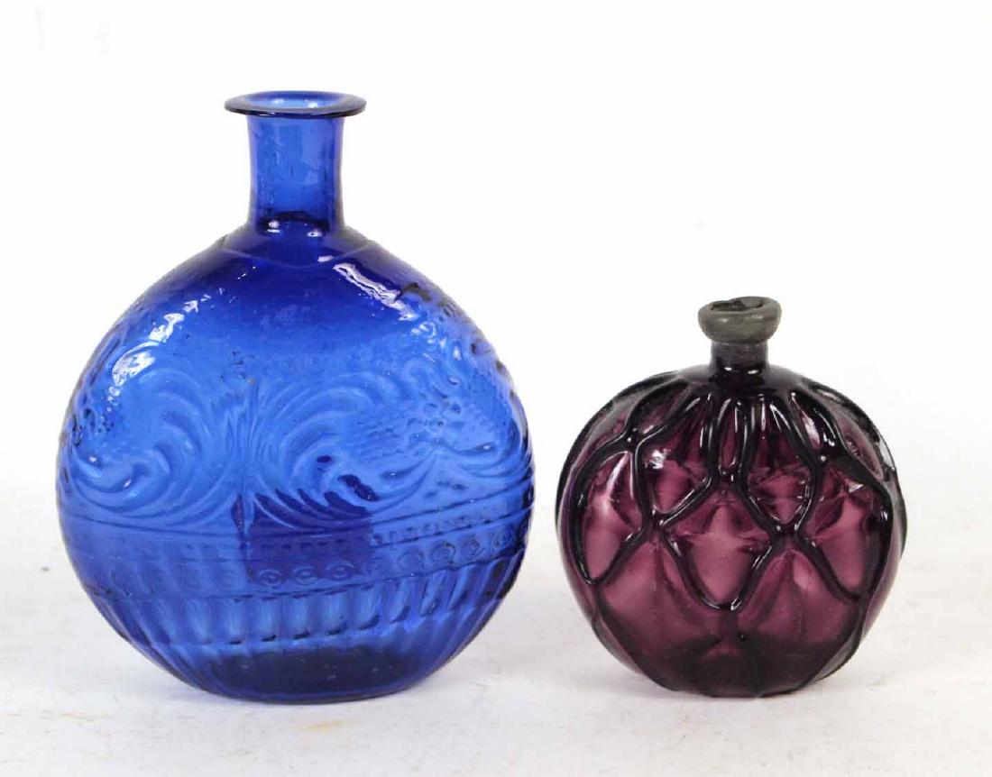 Blown Glass Diamond Pattern Blue Flask (1 of 4)
