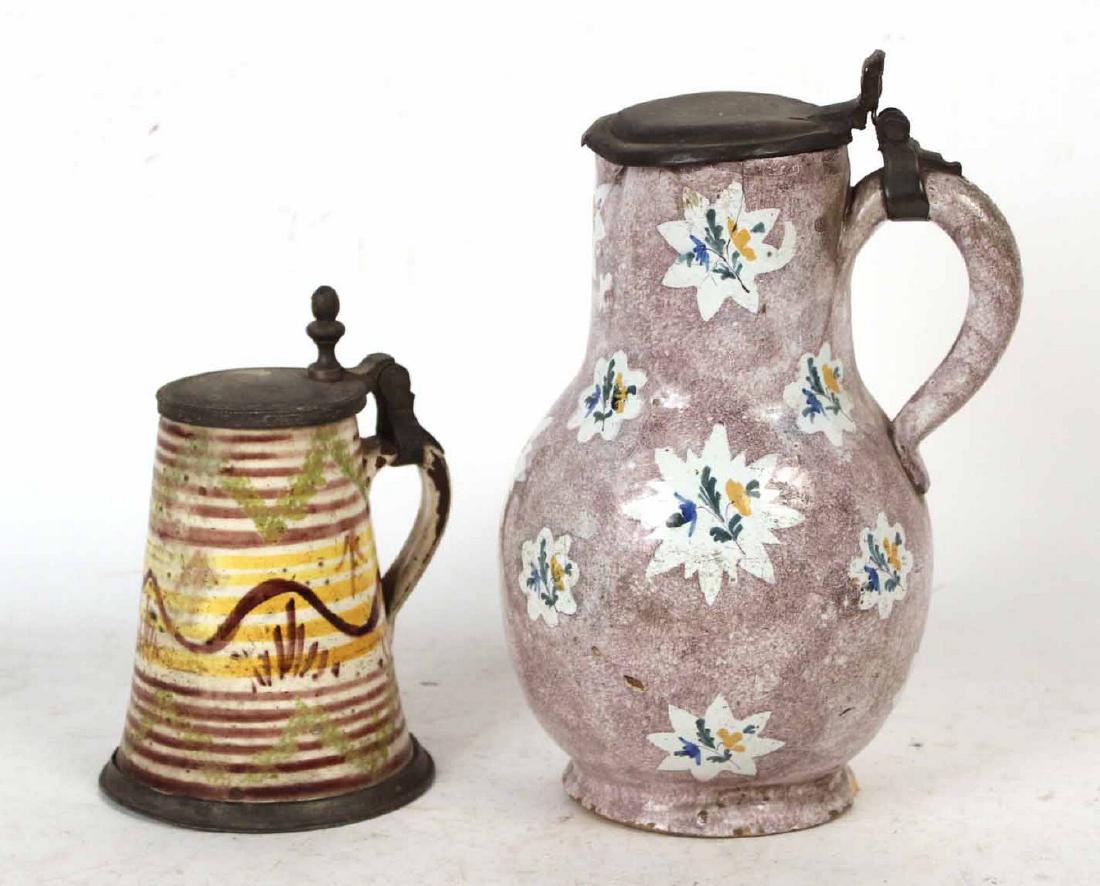 Two Faience Tankards with Pewter Lids (1 of 7)