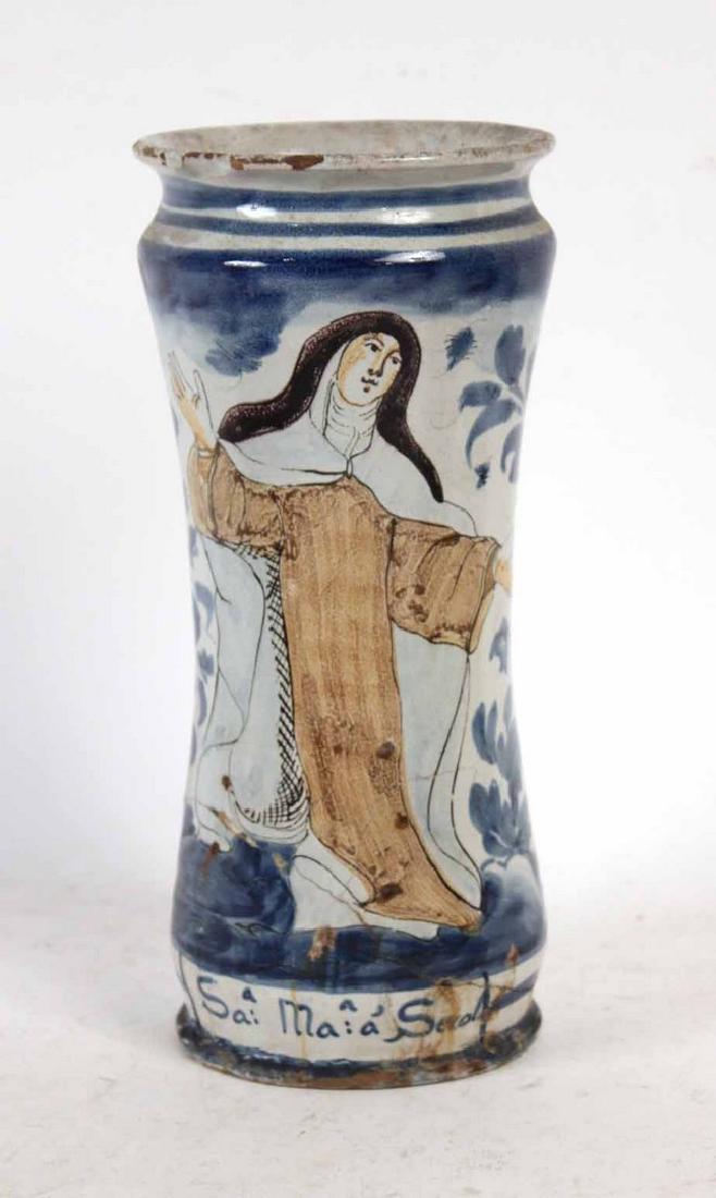 Talavera Faience Pharmacy Albarella Jar: 19th C. 9 3/4"h By descent from the Estate of Robert Weeks DeForest and Emily Johnson DeForest