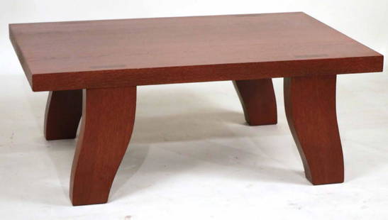 PHILIPPE HUREL OAK VENEERED LOW TABLE: 20th C., labeled underside. 18"h x 47"w x 31-1/2"d