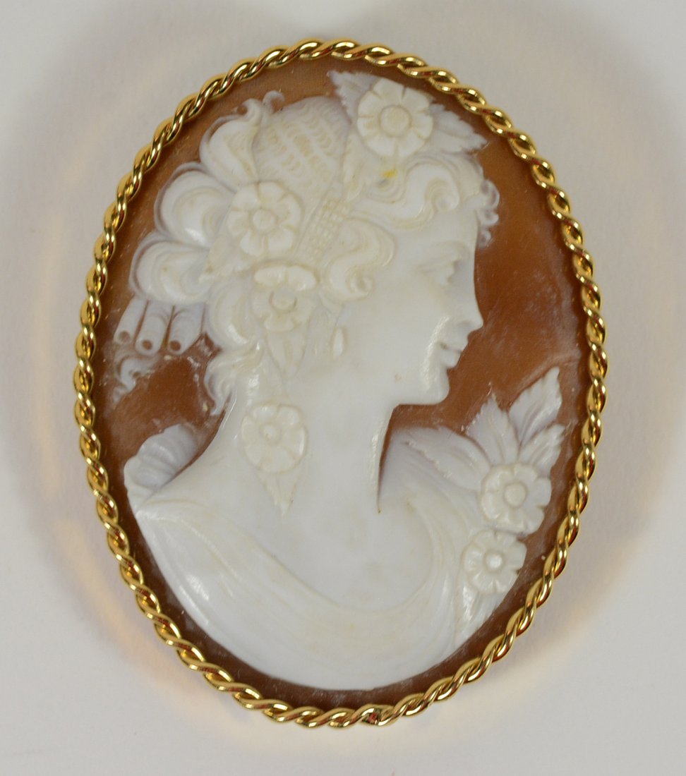 18K Yellow Gold Mounted Carved Shell (1 of 3)