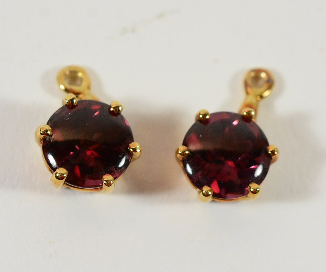 18K Yellow Gold & Pink Tourmaline: Earring drops, each containing one prong set 8mm tourmaline. Approx. 1/4"d. From the Personal Property of Claus & Irma Vollrath.