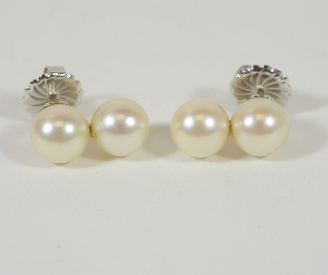 Pair of 18K White Gold Pearl Stud Earrings (1 of 2)