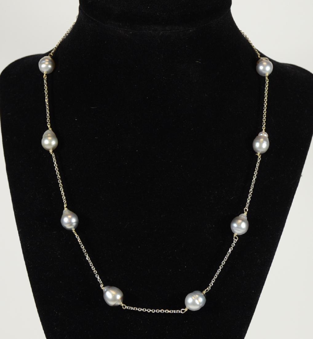 14K White Gold Chain Freshwater Gray Pearl: Necklace. 18"l. From Claus Vollrath Inc., Mt. Kisco, New York.