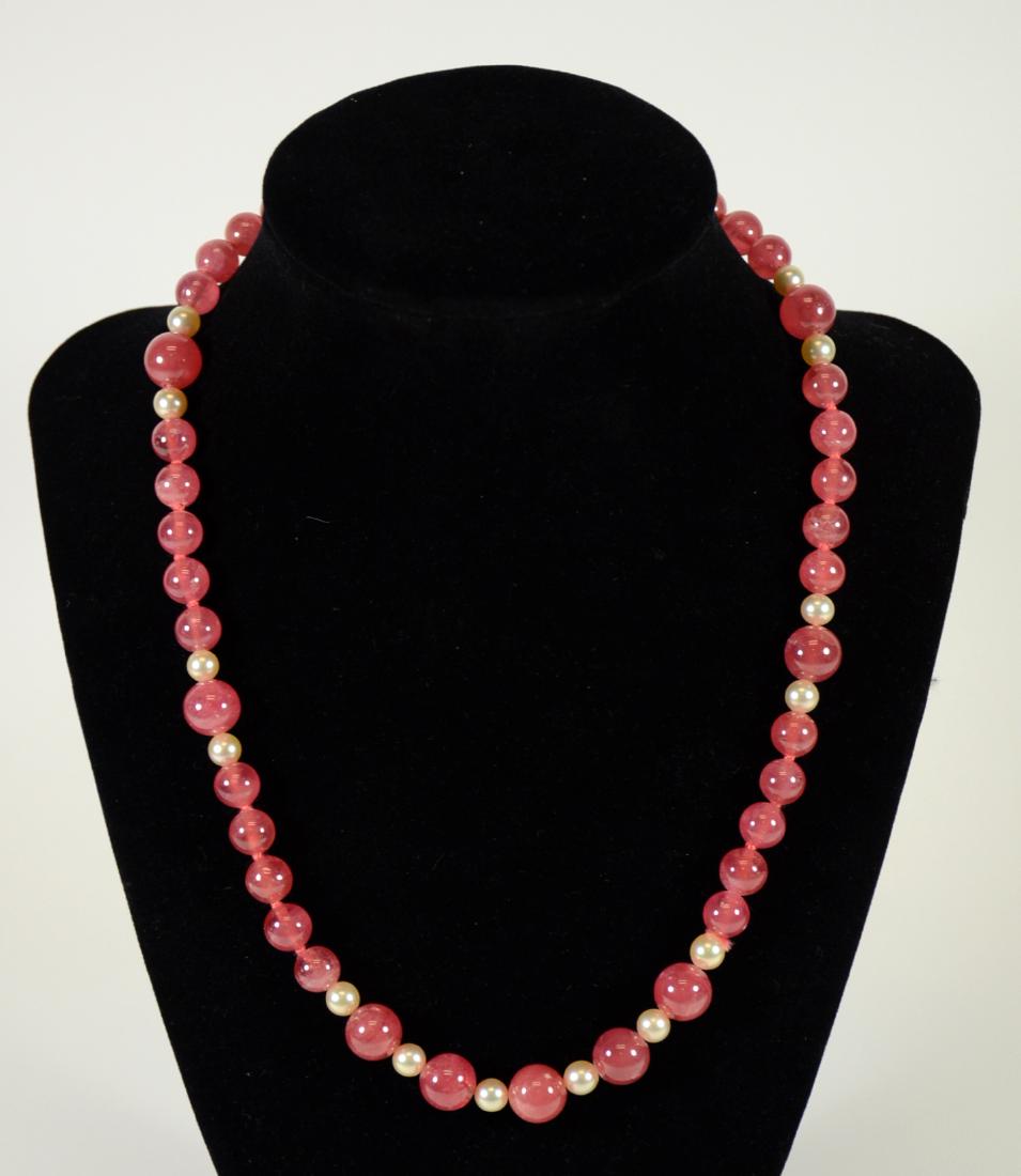 Rhodochrosite Bead & Pearl Necklace (1 of 5)