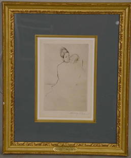 Drypoint Etching, Figures, Mary Cassatt: (American, 1844-1926), titled "Gardner Held by his Mother," signed in pencil l.r. Mary Cassatt. Sight size: 9-1/2"h x 6-1/4"w