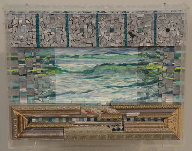 Mixed Media on Wood and Paper, Fred Nall: (American, b. 1948), titled "Waves III," dated 1999, signed l.l. and verso. 15-3/4"h x 19-3/4"w x 3-3/4"d