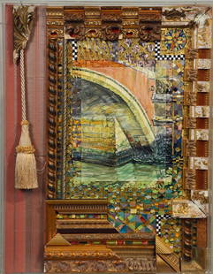 Mixed Media on Wood, Fred Nall: (American, b. 1948), titled "Venetian Bridge," signed l.l. and verso, dated 1999. 28-1/2"h x 21-3/4"w x 3-3/4"d