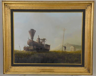 Oil on Board, "Deserted Wood Burner," Felix Kelly: (English, 1916-1997), dated 1975, verso bears a Kennedy Galleries, Inc label and accession label. 17"h x 22"w Provenance: Kennedy Galleries, Inc, New York City