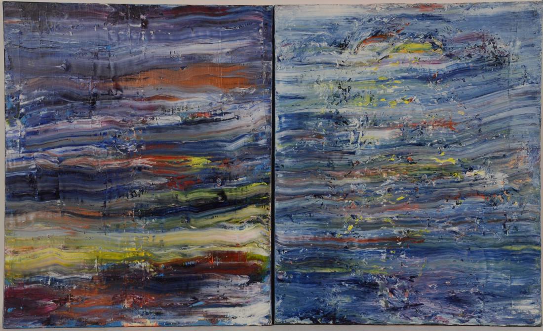 Oil on Canvas, Blue Abstract Composition (1 of 10)