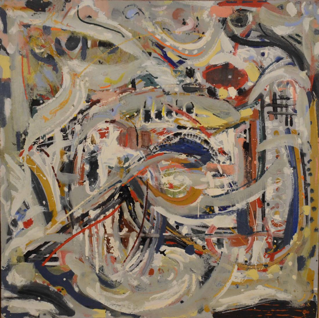 Oil on Fiberboard, Fuller Potter: (American, 1910-1990), "Square de Kooning Feeling," Artist certification on verso, dated 1962, framed. 49"h x 49"w sight Provenance: Art Cabinet, Nantucket, Massachusetts.