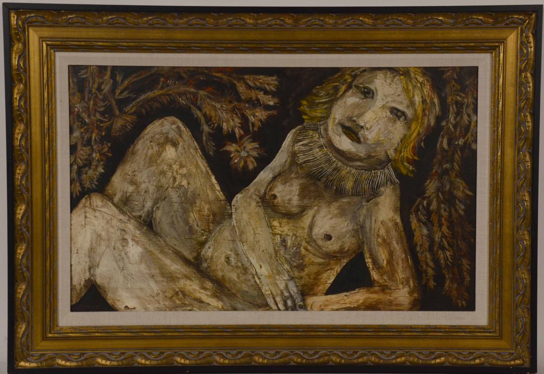 Oil on Plywood, "Exotica," Terry Turrell: (American, b. 1946) Signed on Verso, dated 2001-02. 19"h x 31-1/4"w sight