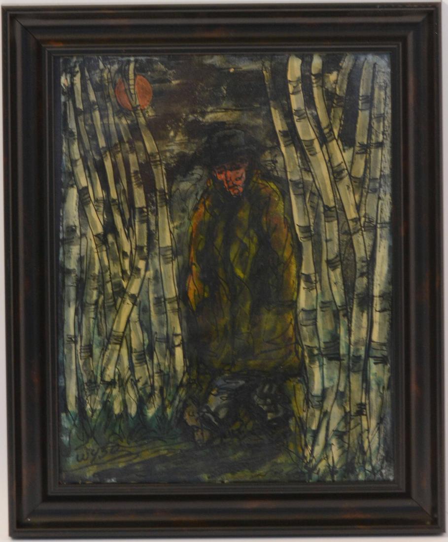 Oil on Paper, Frank Wysochansky: (American 1915-1994) Signed and entitled, "Coming Home Through the Birches." 13-1/2"h x 10-1/2"w