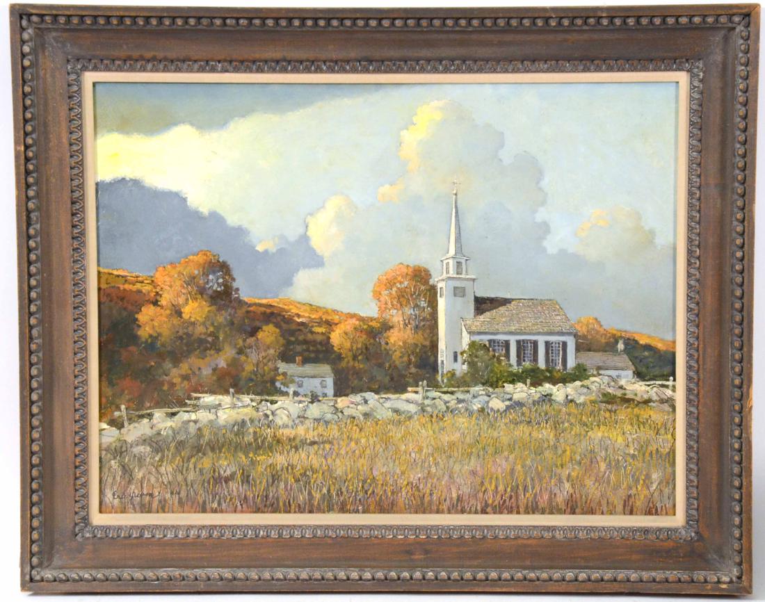 Oil on Masonite, "Old North Church," Eric Sloane: American, 1905-1985. Signed l.l. 17 1/2"h x 23 1/2"w