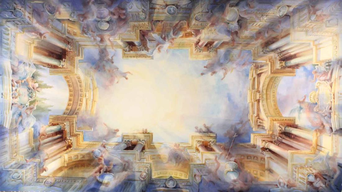 Watercolor on Canvas, Alexander Creswell: Trompe l'oeil, Signed l.r. 106"h x 60"w Provenance: Hirschel & Adler.