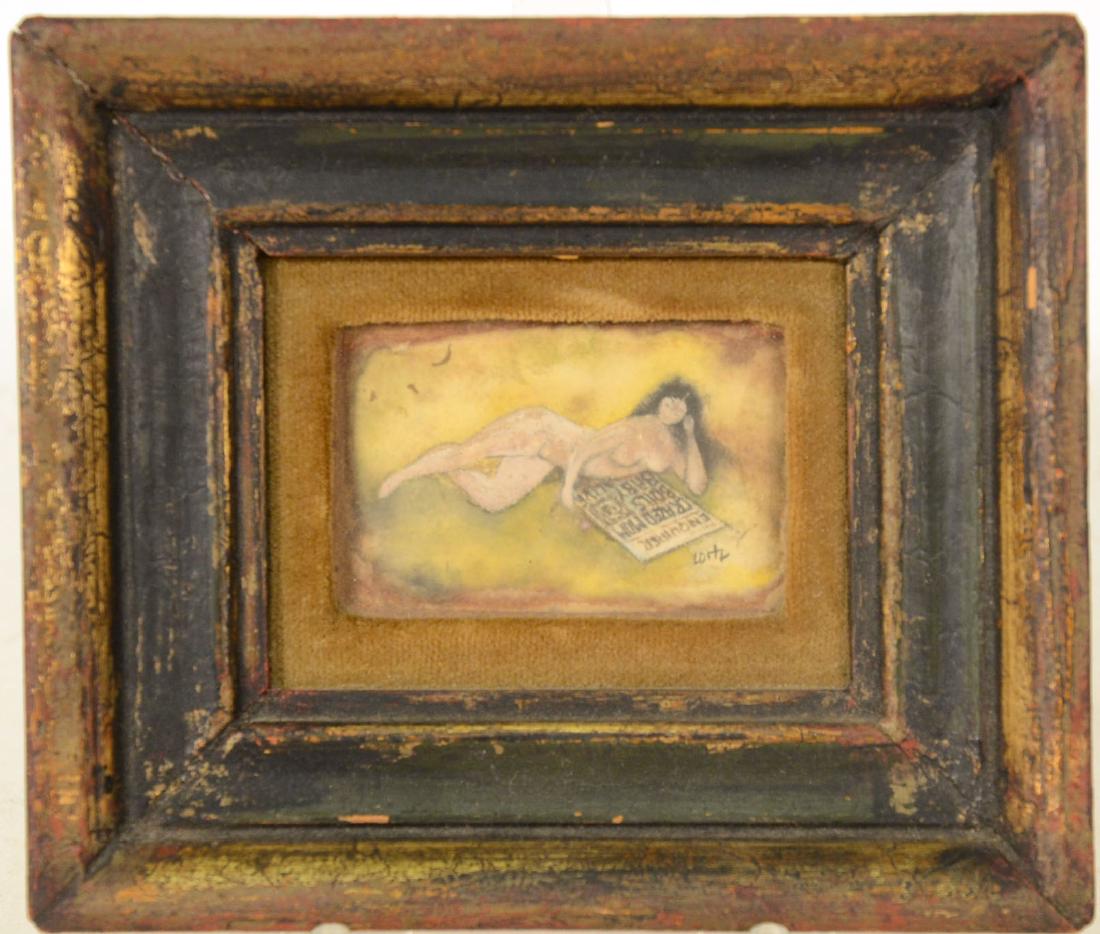 Mixed Media on Paper, Reclining Nude: Signed l.r. Lortz. Sight size: 1/12"h x 2 1/2'l
