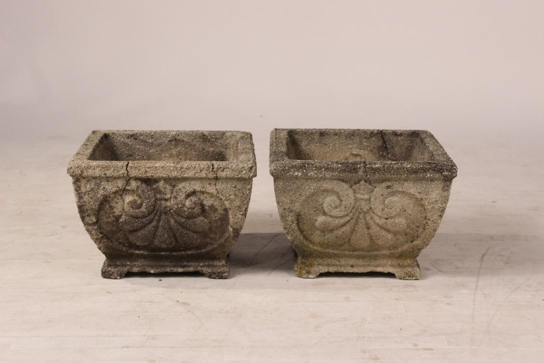 Pair of Cast-Stone Square Planters (1 of 4)