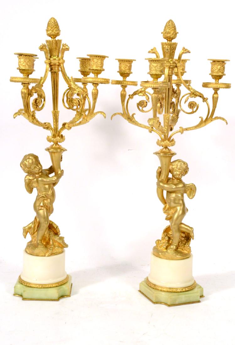 Pair of Louis XV Style Bronze &Marble Candelabrum (1 of 7)