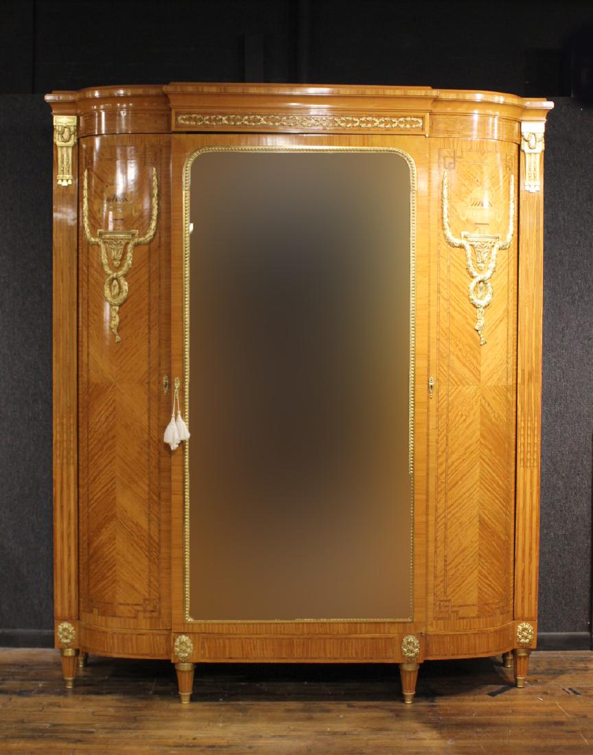 Louis XVI Style Ormolu-Mounted Armoire: French Taste, 20th C. 7' 10"h x 6' 8"w x 24"d