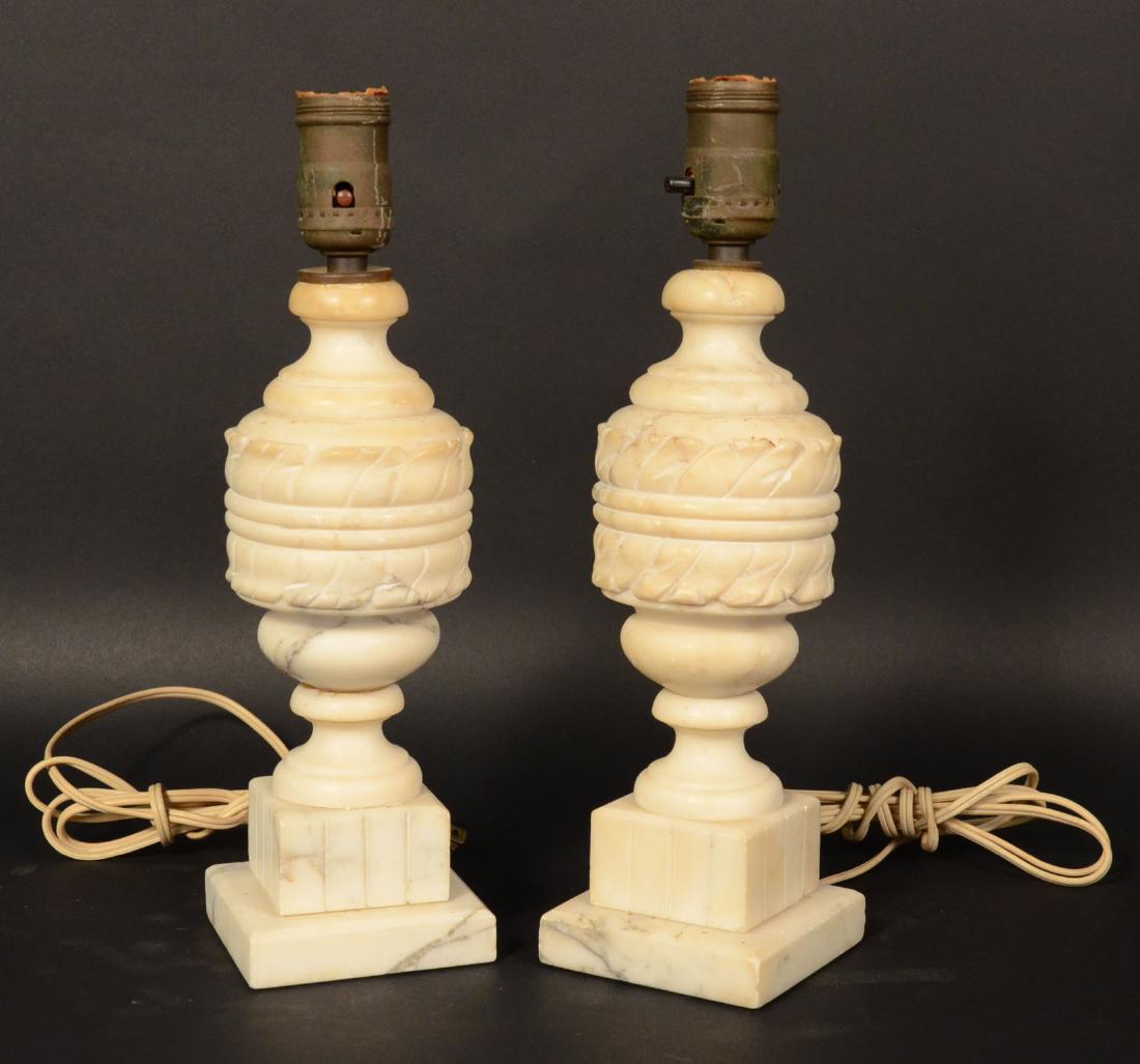 Pair of Neoclassical Style Carved Alabaster Lamps (1 of 6)