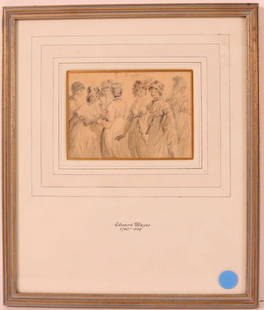 Ink Drawing, Edward Dayes, Gossiping Women: (British 1763-1804) 3"h x4"w