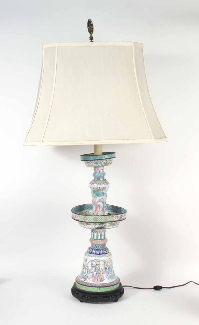 Chinese Enameled Candlestick Form Lamp (1 of 9)