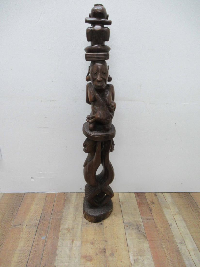 AFRICAN CARVED WOOD TOTEM: 49"h