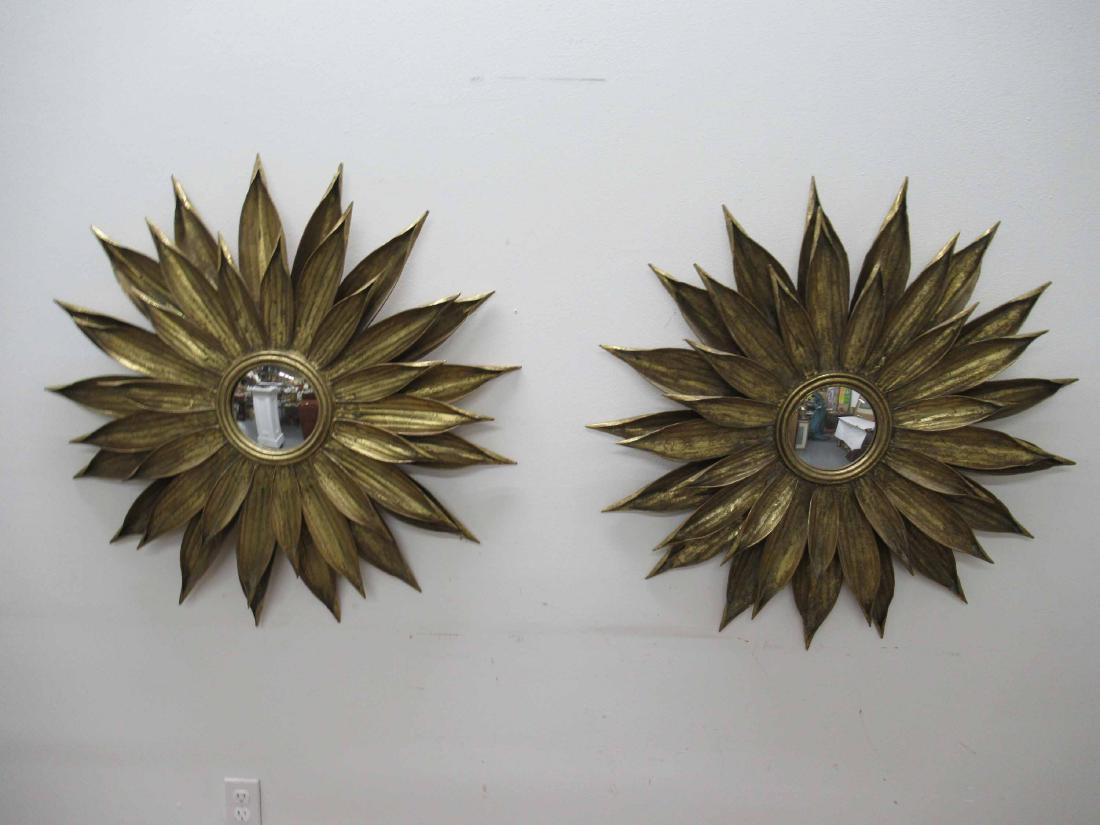 Pair of French Style Gilt Metal Sunburst Mirrors: 20th C. Apx. 33"dia. overall