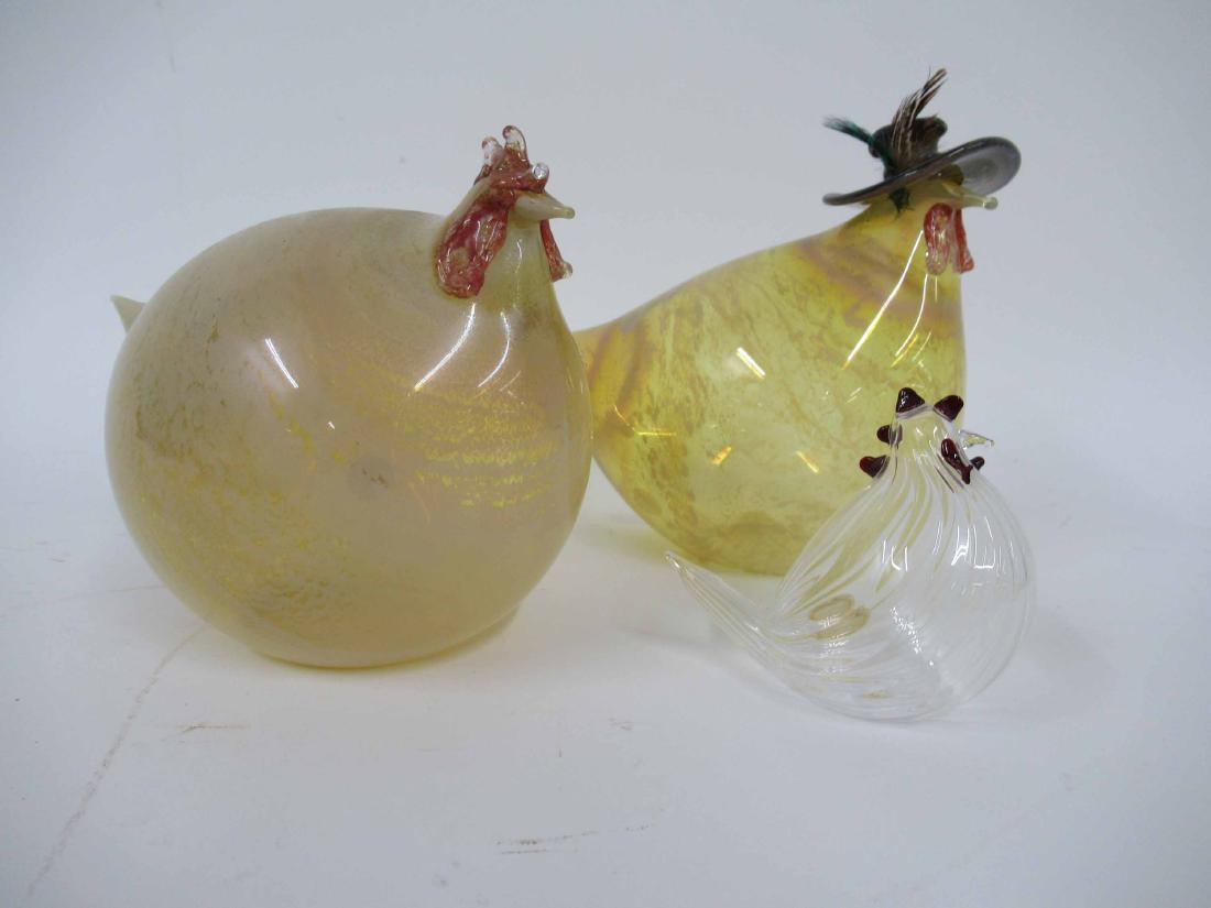 Three assorted modern blown glass chickens (1 of 6)