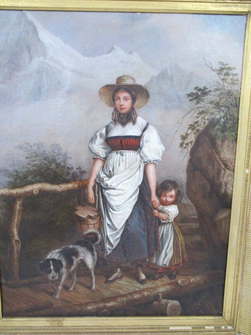 Oil on canvas of mother with child and dog. (1 of 8)
