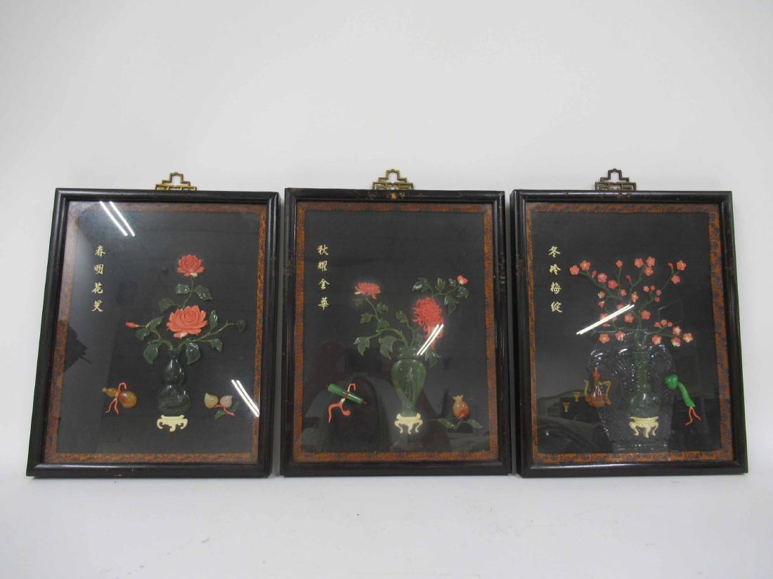 Three Oriental hard-stone wall plaque (1 of 8)