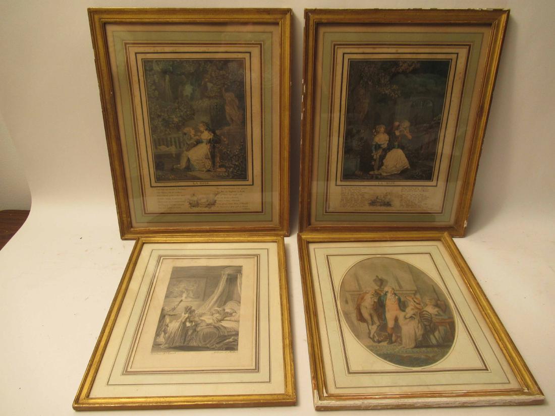 Four Colored prints 18th century French (1 of 6)