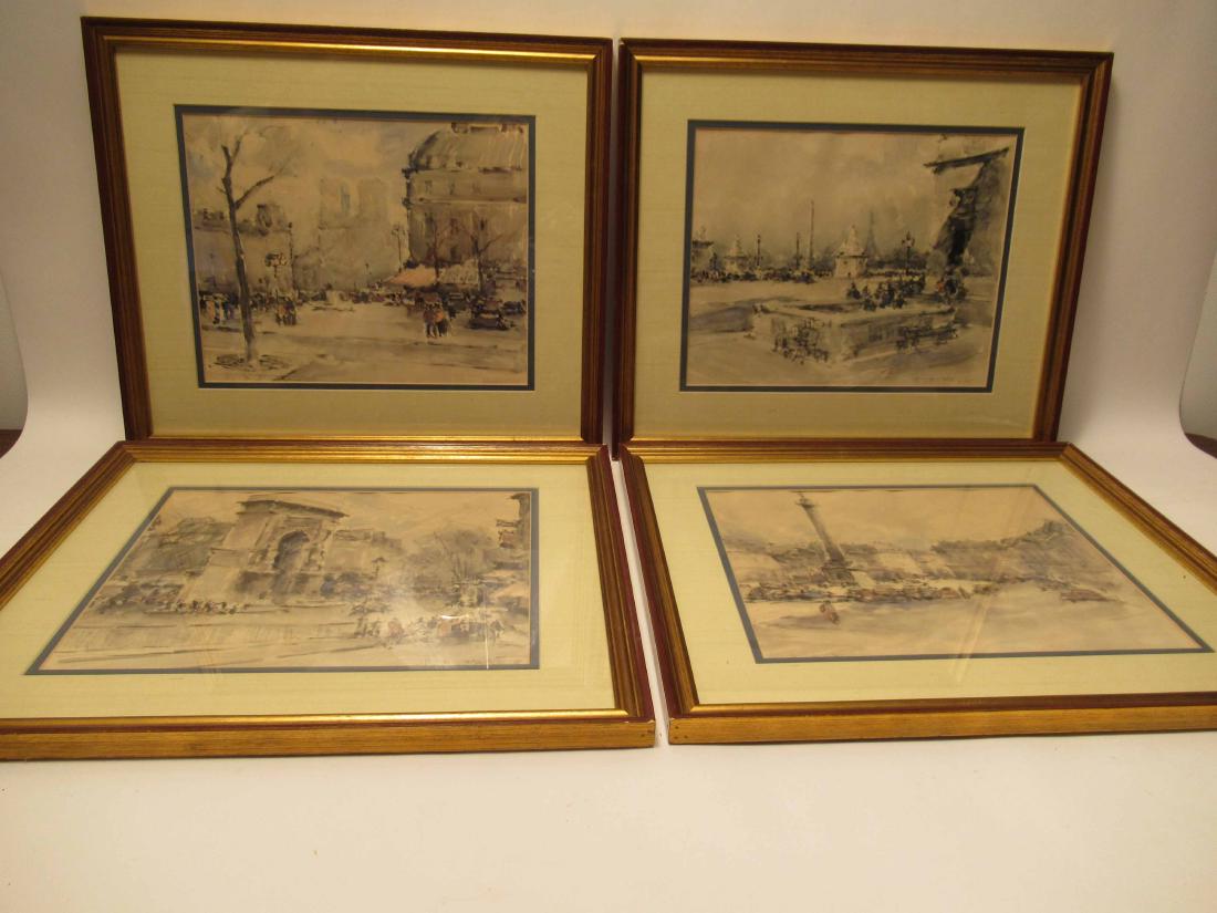 Four Prints, European Scenes: Each signed H.F. Wagner (?). Sight size: 10-1/2"h x 13-1/4"w