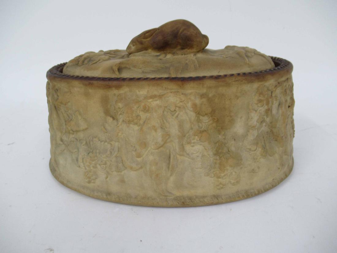 Wedgwood earthenware tureen: Decorated rabbit and pheasant motif. 10 3/8th" long x 7 3/4" wide x 5 1/2" tall