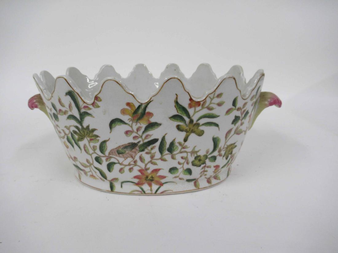Oriental style floral and bird decorated planter (1 of 5)
