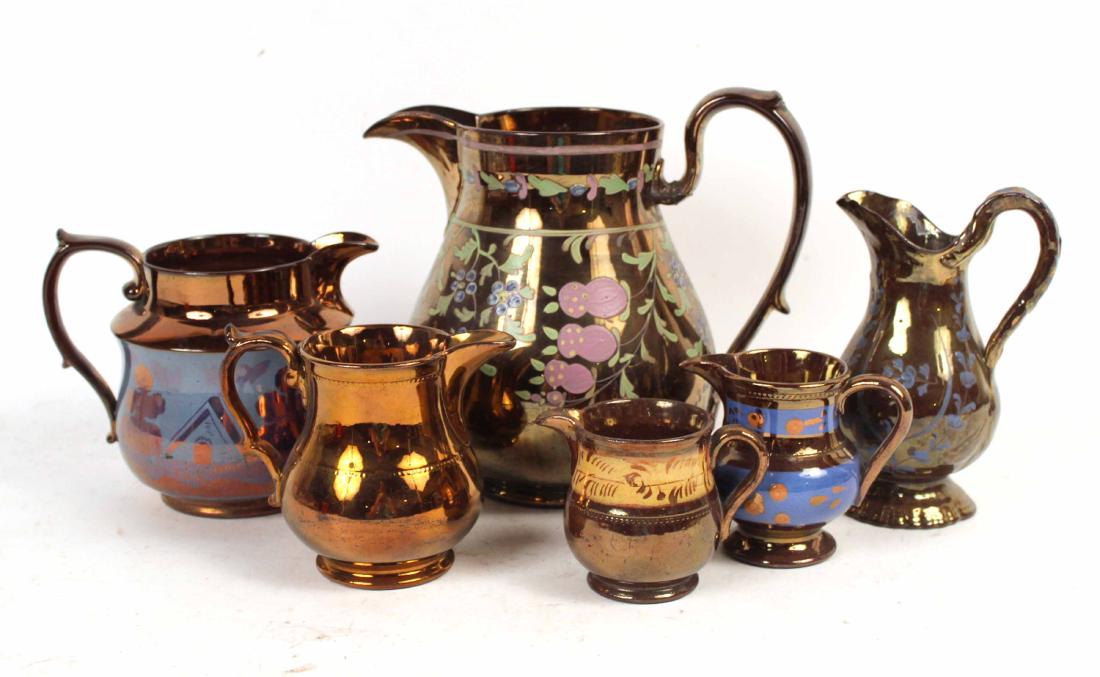 Six Copper Lustre Pitchers (1 of 5)