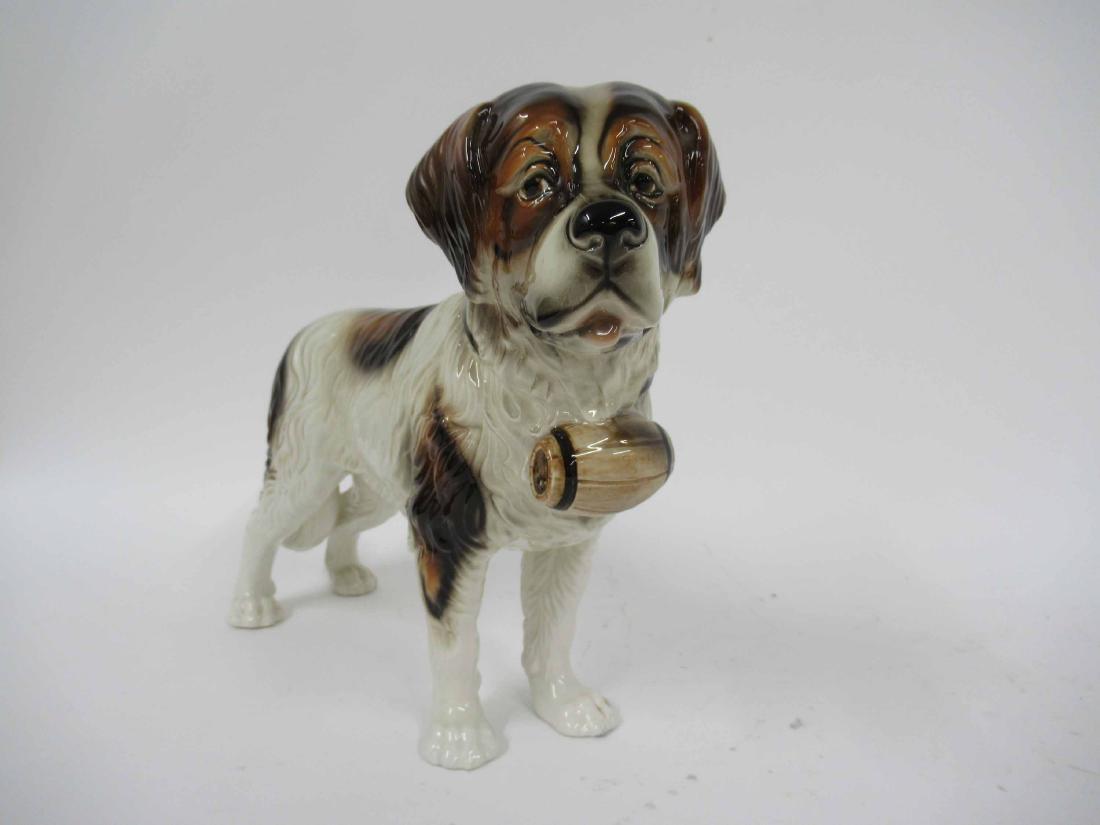 KERAMOS AUSTRIA FIGURE OF SAINT BERNARD: 9" T x 12 1/2" L x 4 1/4" W