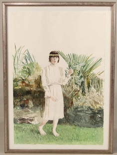 Watercolor, Girl with Flower Crown, David Remfry: (English, b. 1942), signed l.r. "David Remfry 1982." Paper size: 40"h x 28"w