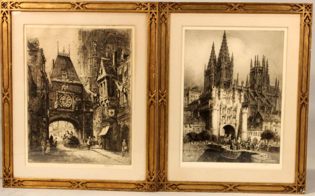 Two Etchings of European Street Scenes (1 of 10)