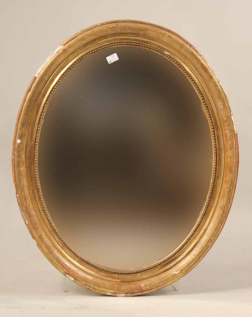 Oval Giltwood Mirror: 19th/20th C. 31"h x 30-1/2"w