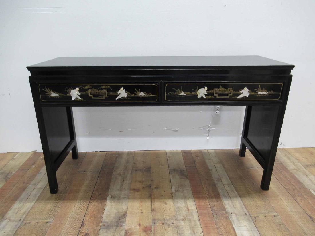 CHINOISERIE-DECORATED DRESSING TABLE AND MIRROR: 31"h x 54"w x 18"d
