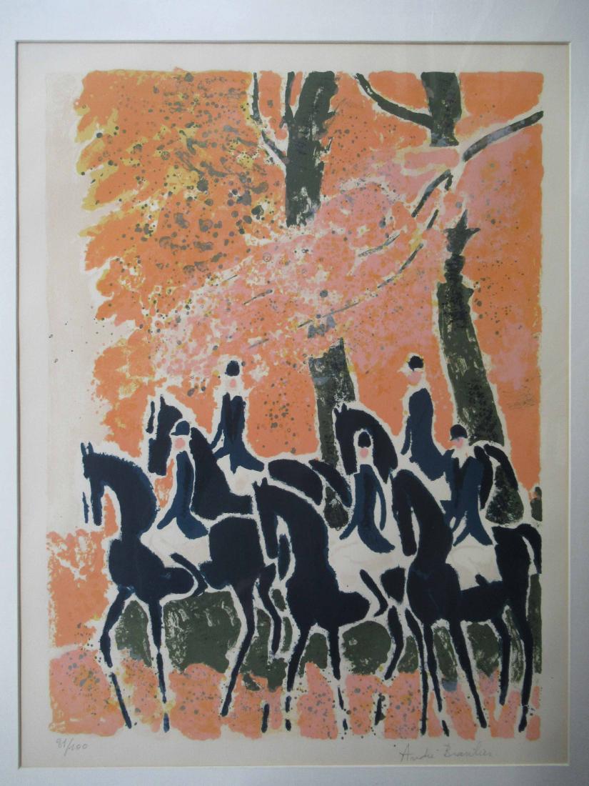 Lithograph, "Cavaliers a Villers Cotterets": Signed in pencil l.r. Andre Basilier and numbered 81/100. Sight size: 26"h x 19-1/2"w Provenance: David B. Findley Galleries.