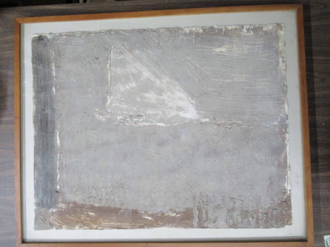 Modern Mixed media on hand made paper: Abstract sail boat. Framed size 32 3/4" x 26"