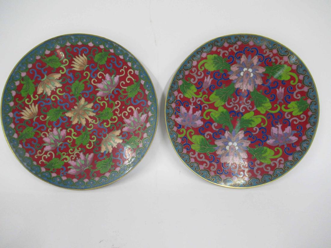 Two CLOISONNE FLORAL DECORATED PLATES (1 of 5)