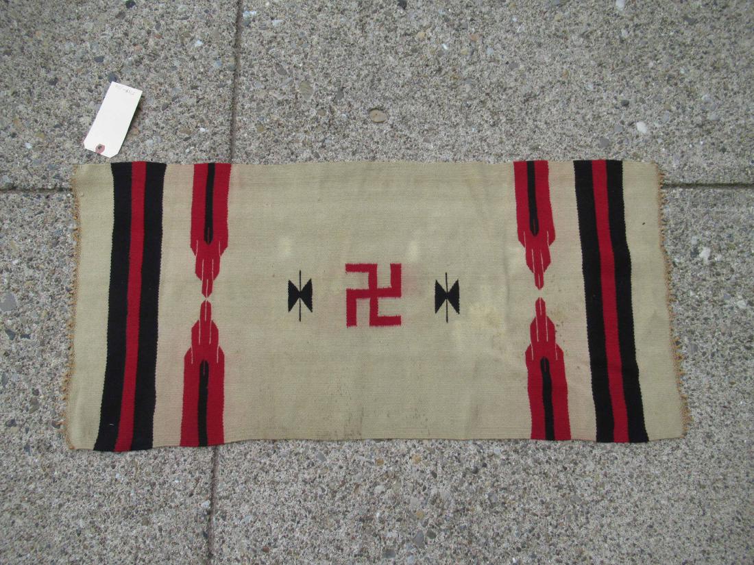Hand made Native American blanket: Wool blanket with central geometric design. Indian. 36 1/2" x 17"